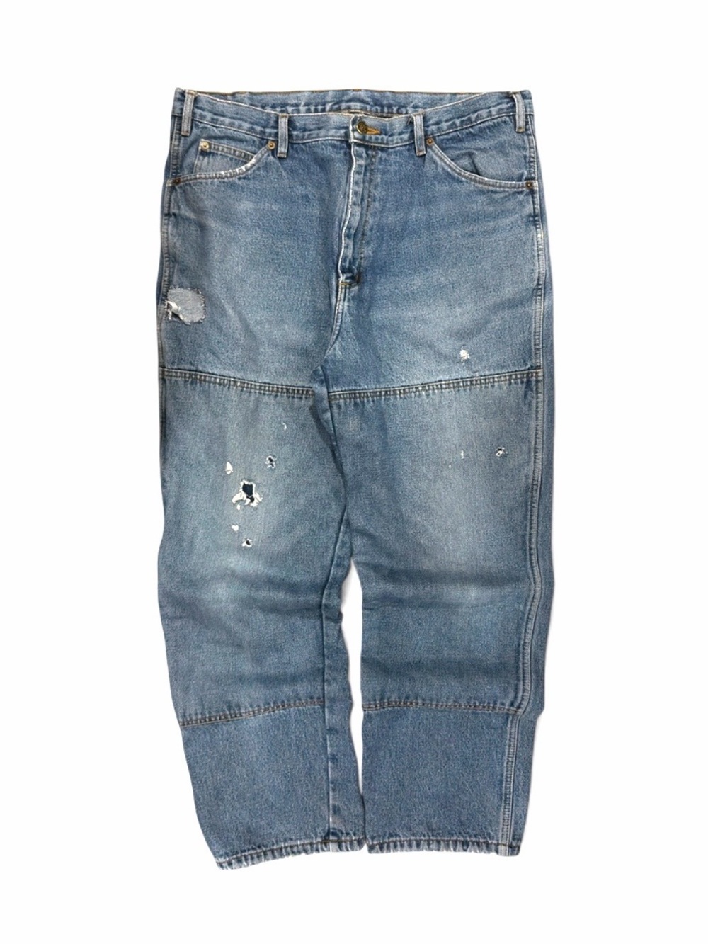VTG Naturally Distressed Double-Knee Flannel-Lined Utility Jeans Size W36 x L28